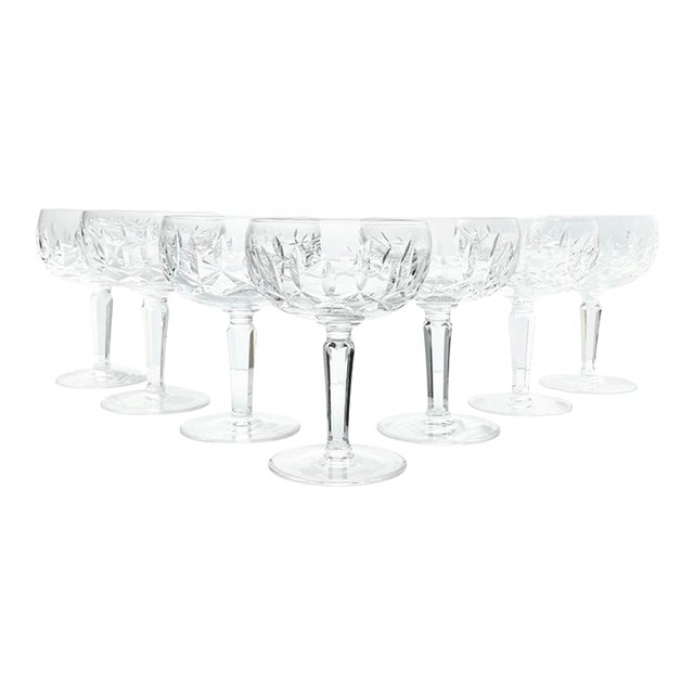 1990s Waterford “Kildare” Set of 7 Crystal Coupe Champagne Glasses For Sale