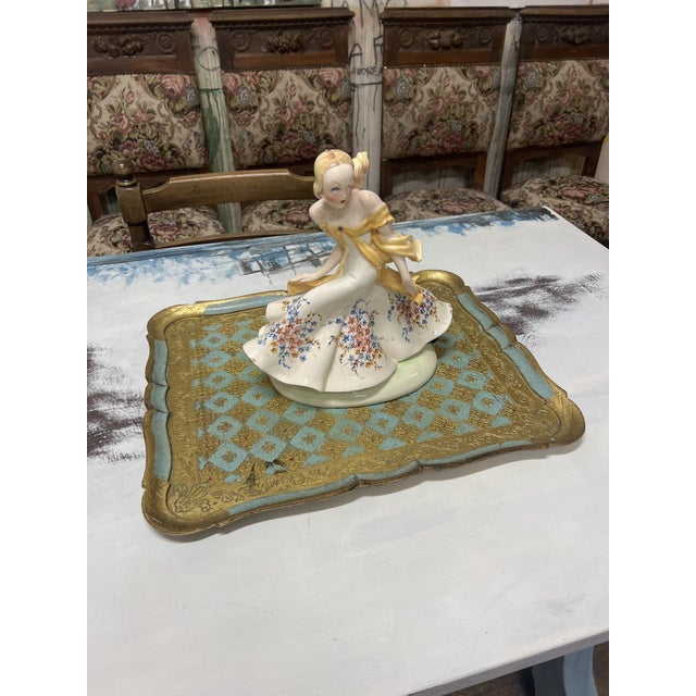 1960s Vintage Italian Florentine Turquoise and Gold Hand Panted Tray, 1960s For Sale - Image 5 of 7