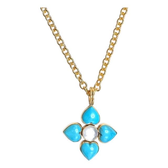 Turquoise Heart Cross Necklace For Sale