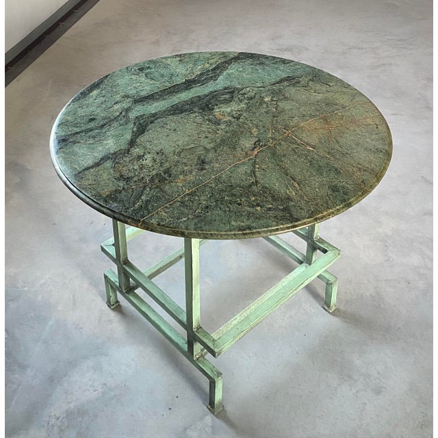 Metal Green Marble Postmodern Center Table With Teal Steel Base For Sale - Image 7 of 15