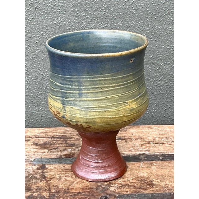 Auburn Vintage Textured Ceramic Chalice Vase For Sale - Image 8 of 12