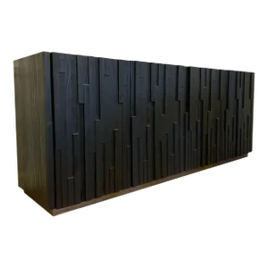 Organic Modern Rustic Charred Black Finished Wood Credenza