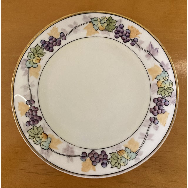 Ceramic Circa 1900 Hand-Painted Dessert Plates With Matching Serving Bowl with Art Nouveau Grape Vine Design, Germany- 6 Pieces For Sale - Image 7 of 7