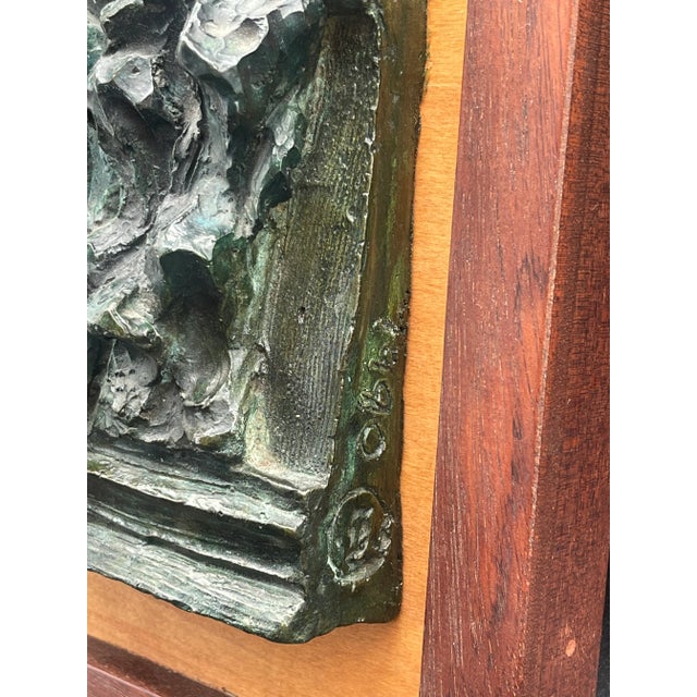 1990s Artist Signed Bronze Wall Hanging Sculpture of Nude Woman on a Wooden Frame Circa 1990 For Sale - Image 5 of 11