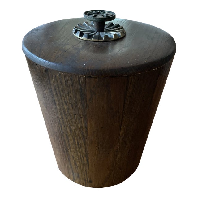 Late 20th Century Walnut Ice Bucket With Brass Detail on Top For Sale