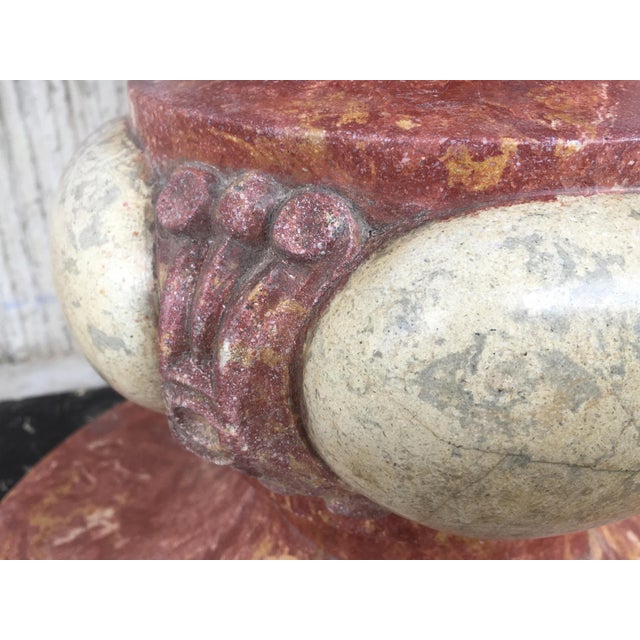 Set of Four Aged Pink Marble Hand Carved Planters With Serpentine White Inlays For Sale - Image 4 of 13