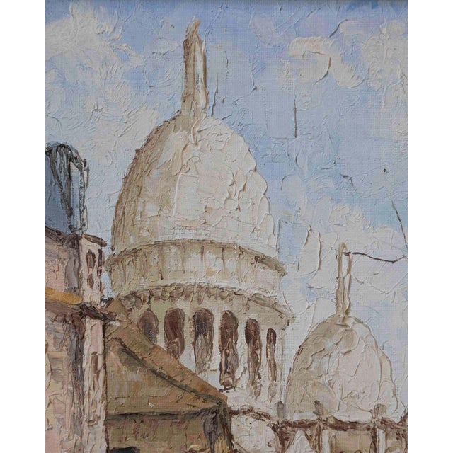 Textile Mid-20th Century French “Montmartre, Place du Tertre” Oil on Canvas, Sacré-Cœur For Sale - Image 7 of 8