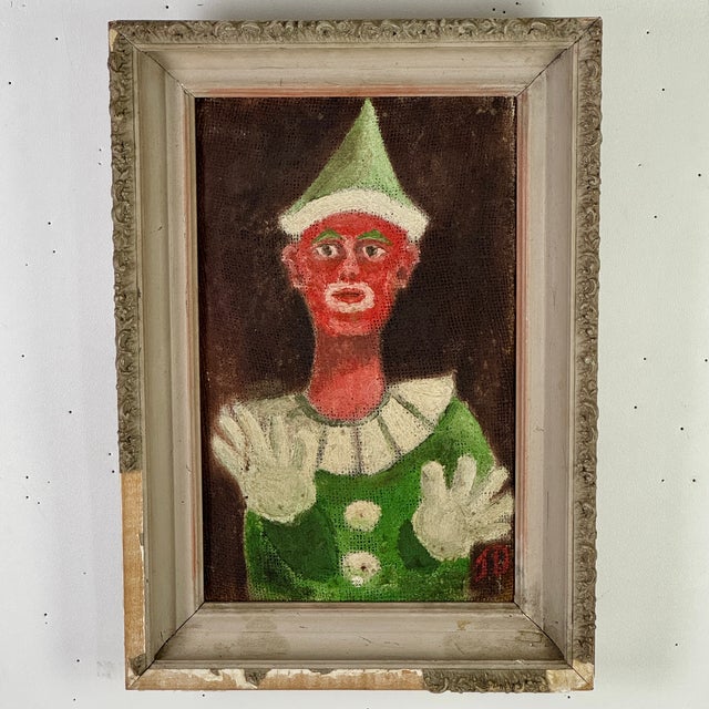 A striking yet gentle take on a circus clown (or pierrot*), in this unique and naive Folk Art painting. The young...