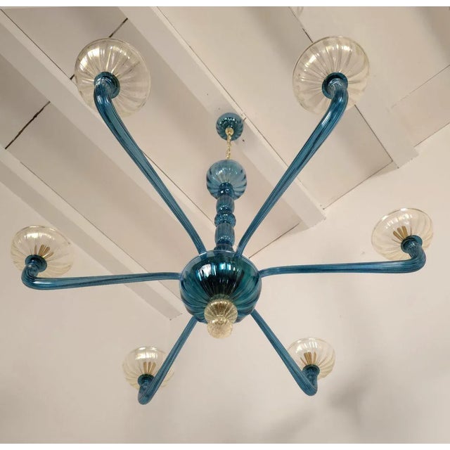 Venini 1980s Petrol Blue Murano Glass Chandelier For Sale - Image 4 of 10
