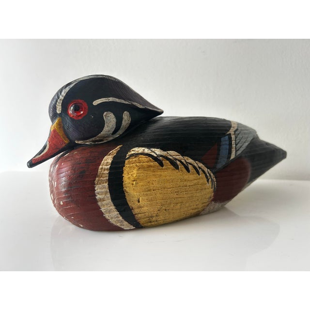 Farmhouse Hand Carved and Hand Painted Wooden Male Drake Decoy Signed Jim Gibbs 1980's For Sale - Image 3 of 10