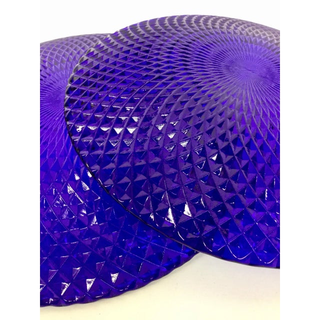 Glass Vintage Colbalt Diamond Back Plates - a Pair For Sale - Image 7 of 11
