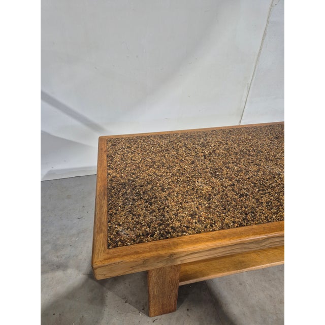 Japandi Style Oak and Pebble Coffee Table, 1980s For Sale - Image 6 of 12