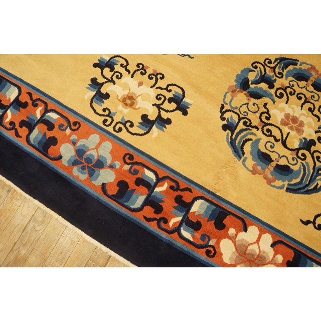 1980s Beige Medallion Vintage Modern Chinese Peking Carpet 9'4" X 12'3" Knotted Wool Rug For Sale - Image 11 of 12