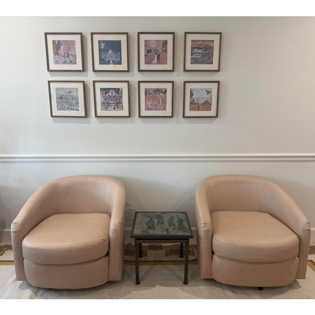 Mid-Century Modern Dedar Raffia Upholstered Swivel Chairs- A Pair For Sale - Image 3 of 7