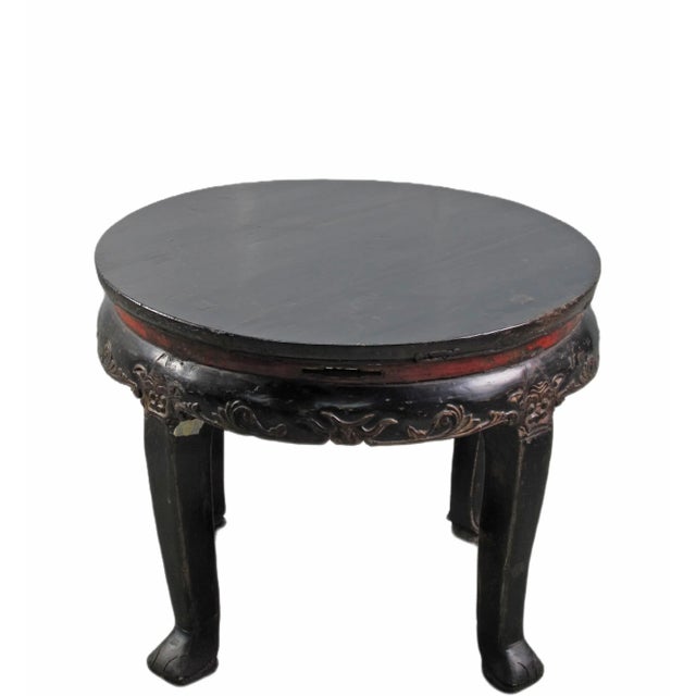 Chinese Antique Chinese Round Black Accent Table For Sale - Image 3 of 9