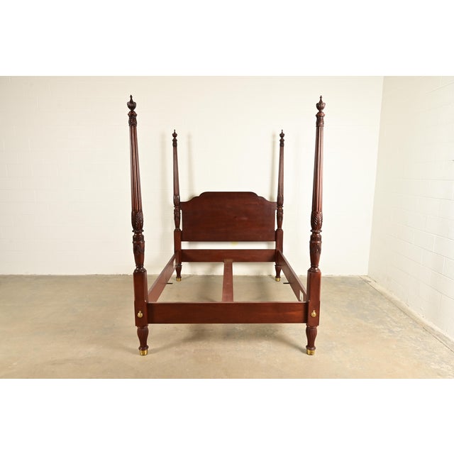 A gorgeous Federal or Georgian style carved mahogany queen size poster bed By Baker Furniture, "Historic Charleston"...