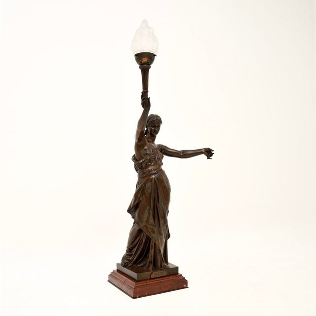 Antique French Bronze Lamp by Jean-Jules Cambos, 1880 For Sale - Image 4 of 17