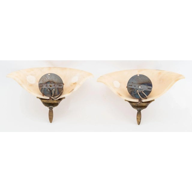 Metal Alabaster & Gilt Metal Wall Sconces, Pair For Sale - Image 7 of 7