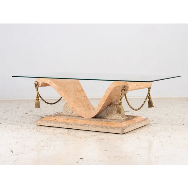 Tessellated Travertine Cocktail Table, France 1970s For Sale - Image 9 of 10