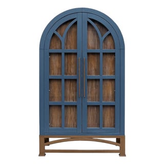 Nina Solid Wood Tall Cabinet, Bookcase, Hutch - Blue For Sale