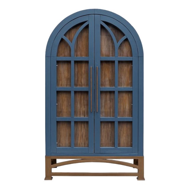 Nina Solid Wood Tall Cabinet, Bookcase, Hutch - Blue For Sale