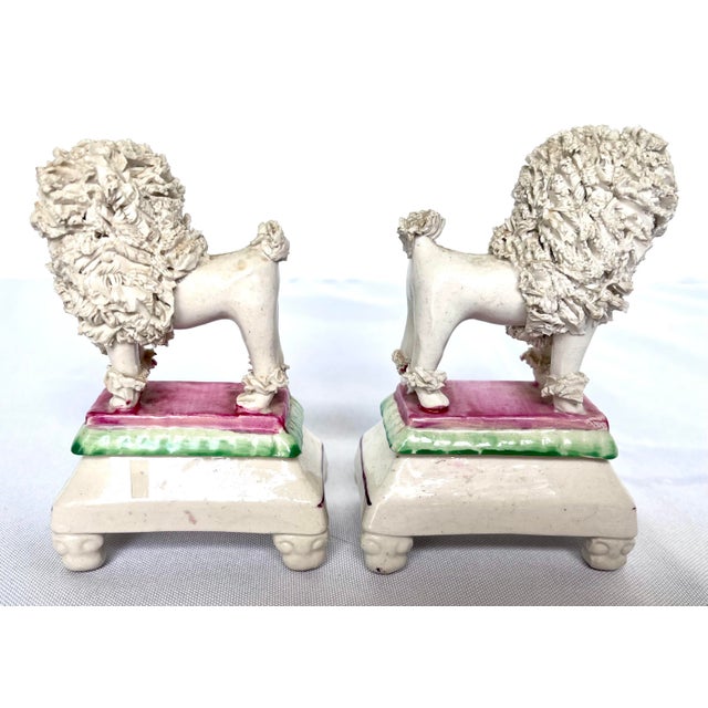 Ceramic Antique Victorian Staffordshire Spaghetti Poodles on Pillow Bases - A Pair For Sale - Image 7 of 16