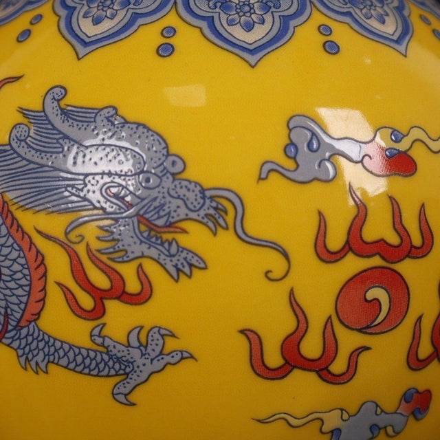 Ceramic Vintage Imperial Yellow Ground Vase With Dragon Motif For Sale - Image 7 of 8