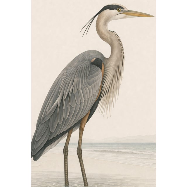 Paper Coastal Heron & Egret Diptych, Neutral Shorebird Art Print Set, 40" X 60" For Sale - Image 7 of 10