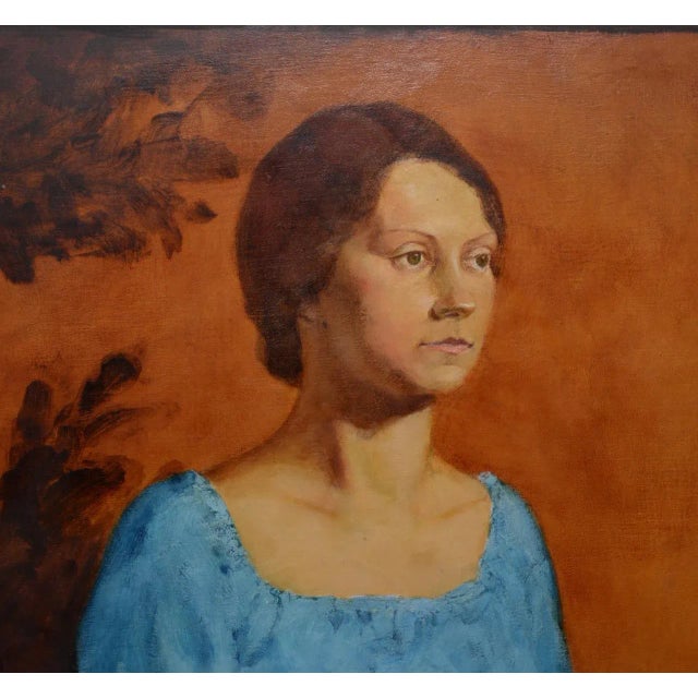 Textile Vintage Oil Portrait of a Young Mother and Daughter C.1979 For Sale - Image 7 of 9