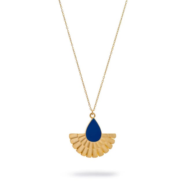Mystic Ra Blue Enamel Gold Necklace For Sale - Image 4 of 9