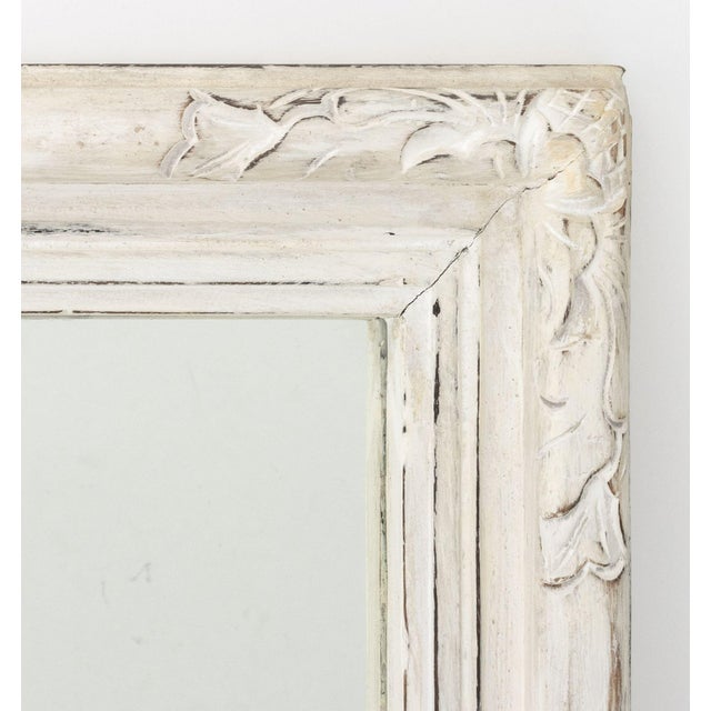 Shabby Chic Folk Art White Painted Carved Wood Framed Mirror For Sale - Image 3 of 5
