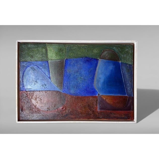 Important French abstract oil painting on canvas, dated June 1957, an authentic expression of post-war European artistic...