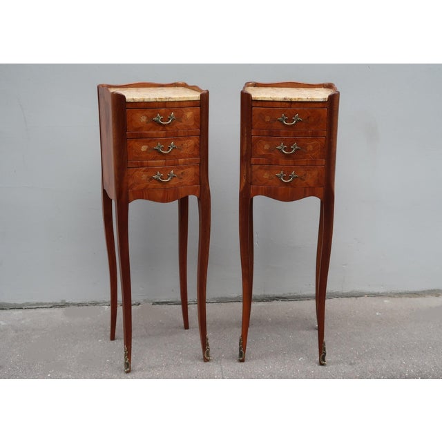 Pair of French Antique Narrow Rosewood Inlaid Side Tables Nightstands For Sale - Image 9 of 13