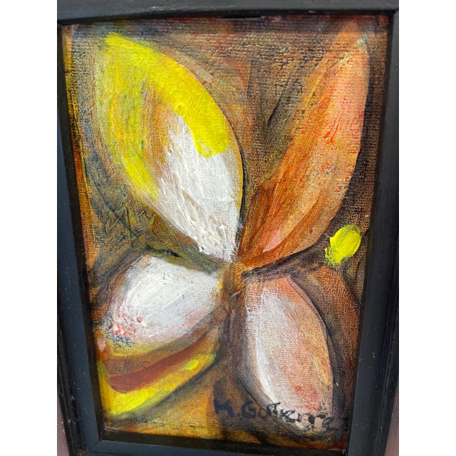 Vintage signed and framed botanical floral painting. Painting is 4x6