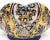 Vintage Italian Majolica Centerpiece Bowl – Hand-Painted Blue, Yellow & Gilt With Pomegranate Handles – Baroque / Mediterranean Revival For Sale - Image 11 of 12