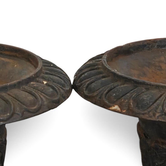Pair of Antique French Cast Iron Campana Garden Urns With Lion Mask Handles 24" For Sale - Image 4 of 10
