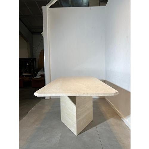 Travertine Dining Table with Sculptural Pedestal Base For Sale - Image 4 of 6