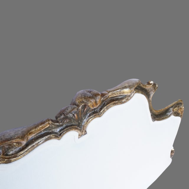Antique Italian Venetian Rococo King Headboard – Silver Parcel Gilt, Crypton Linen Re-Upholstery For Sale - Image 4 of 12