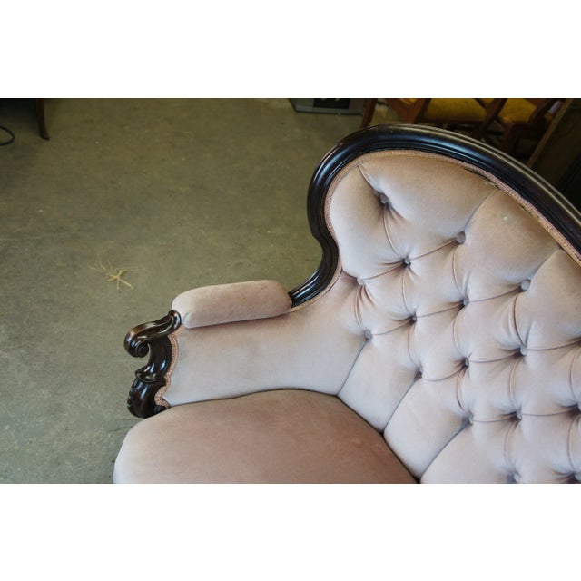 Antique Victorian Walnut Tufted Serpentine Parlor Corner Sofa For Sale - Image 10 of 13