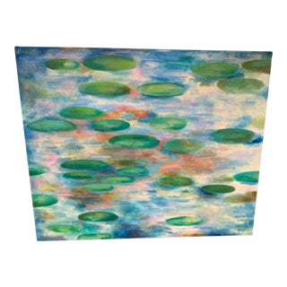Impressionist Acrylic on Canvas Original Water Lily Artwork by Matthew Brinston For Sale