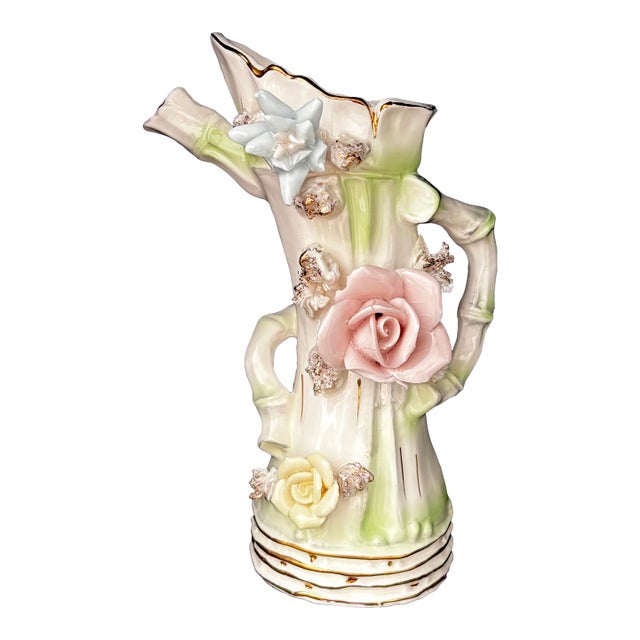 Vintage Vase Multi-Spout Heirloom 3-D Flowers For Sale