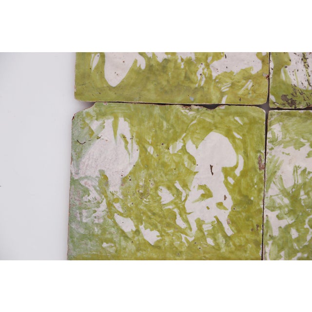 Ceramic 18th Century Set of Four Green Spongeware Tiles, Portuguese For Sale - Image 7 of 12