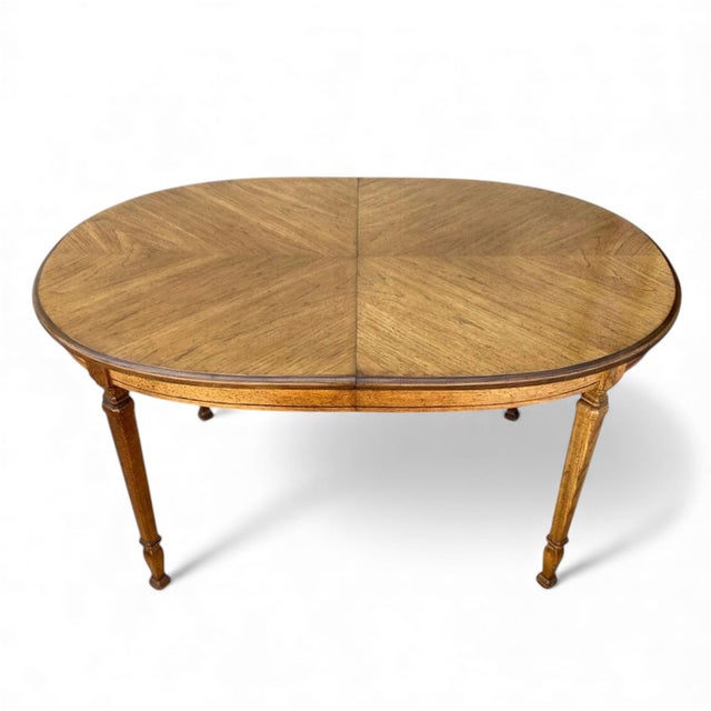 Vintage Bookmatched Veneer Oval Extension Dining Table For Sale - Image 16 of 18