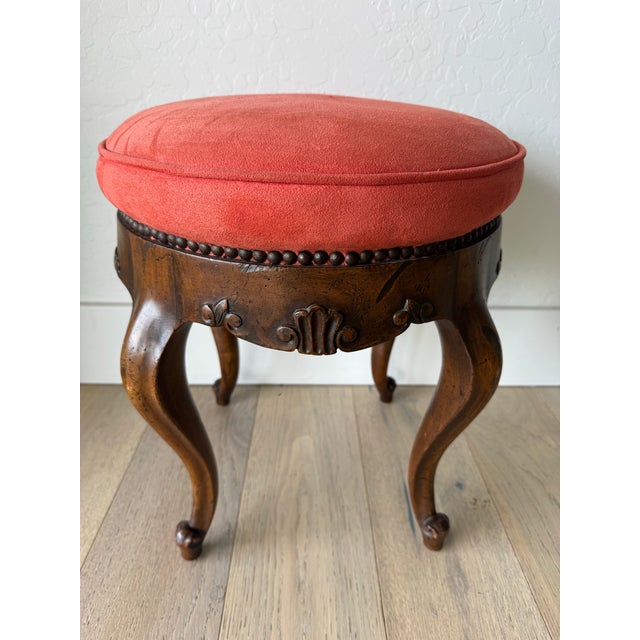 Coffee Vintage Baker Furniture Louis XV Style Carved Walnut Vanity Stool For Sale - Image 8 of 9