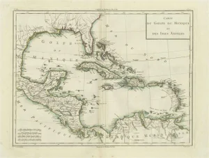 Antique Map of the Gulf of Mexico and Caribbean Islands by Tardieu, 1802
