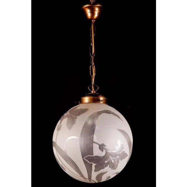 Liberty Engraved Glass Sphere Chandelier or Lantern, Italy, 1940 For Sale - Image 11 of 16
