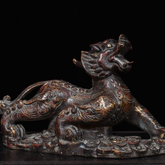 Bronze Mythical Beast Sculpture, Guardian Lion or Pixiu For Sale - Image 4 of 10