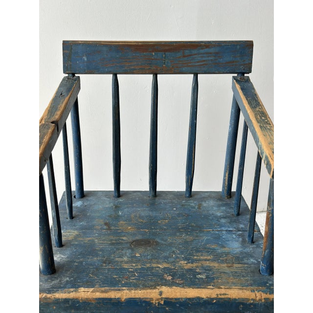 Cerulean Antique Folk Art Cerulean Blue-Painted Chair With Built-in Storage Box, Circa Early 20th Century For Sale - Image 8 of 18