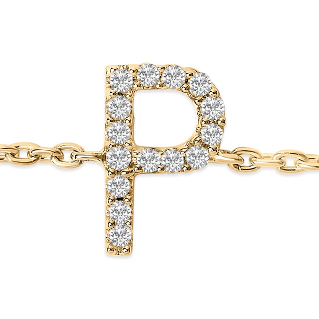 Contemporary 10K Yellow Gold Diamond Accent "P" Initial Charm and Link Bracelet For Sale - Image 3 of 6