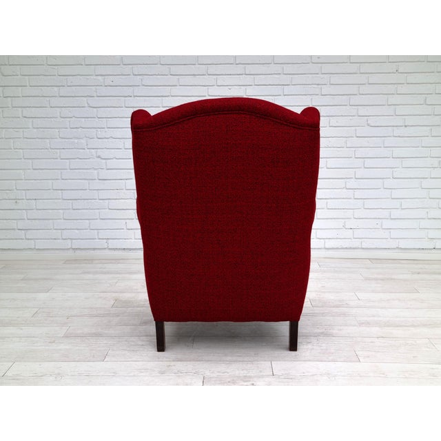 Red Vintage Mahogany & Wool Armchair, 1950s For Sale - Image 8 of 17